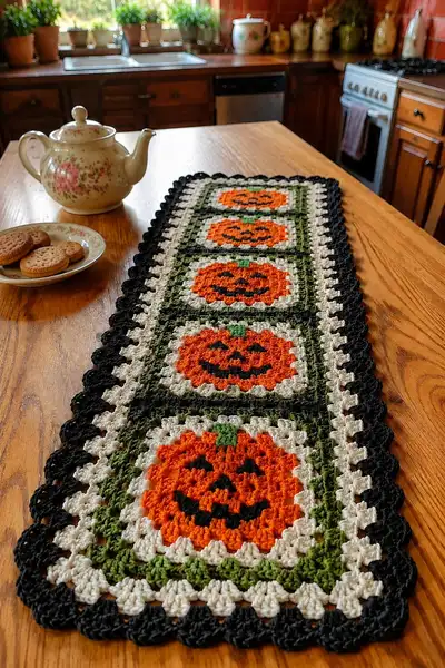 Spooky Long Halloween Table Runner Pattern step 1 - construction progress