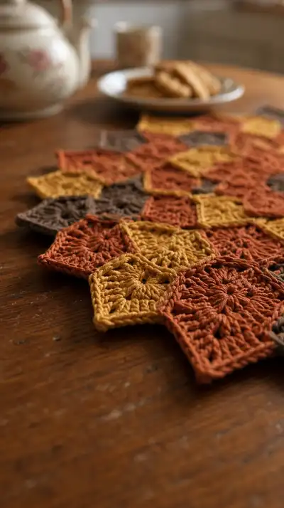 Autumn Starburst Table Centerpiece Pattern step 2 - assembly progress
