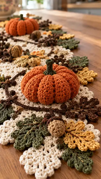 Autumn Harvest Table Runner Pattern step 2 - assembly progress