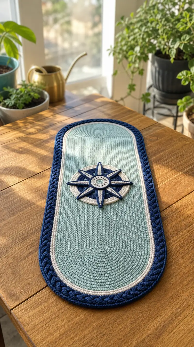 Nautical Compass Table Runner Pattern crochet pattern - detailed view of completed project
