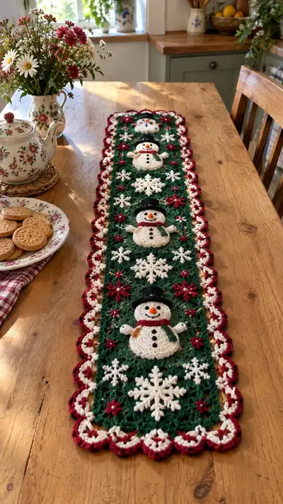 Festive Snowman Table Runner Pattern step 1 - construction progress