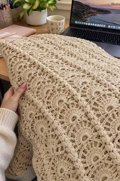 Cream Luxury Bedspread Pattern step 2 - assembly progress