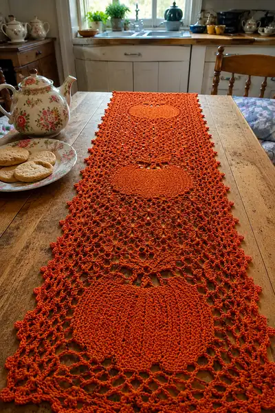 Elegant Pumpkin Lace Table Runner Pattern step 1 - construction progress