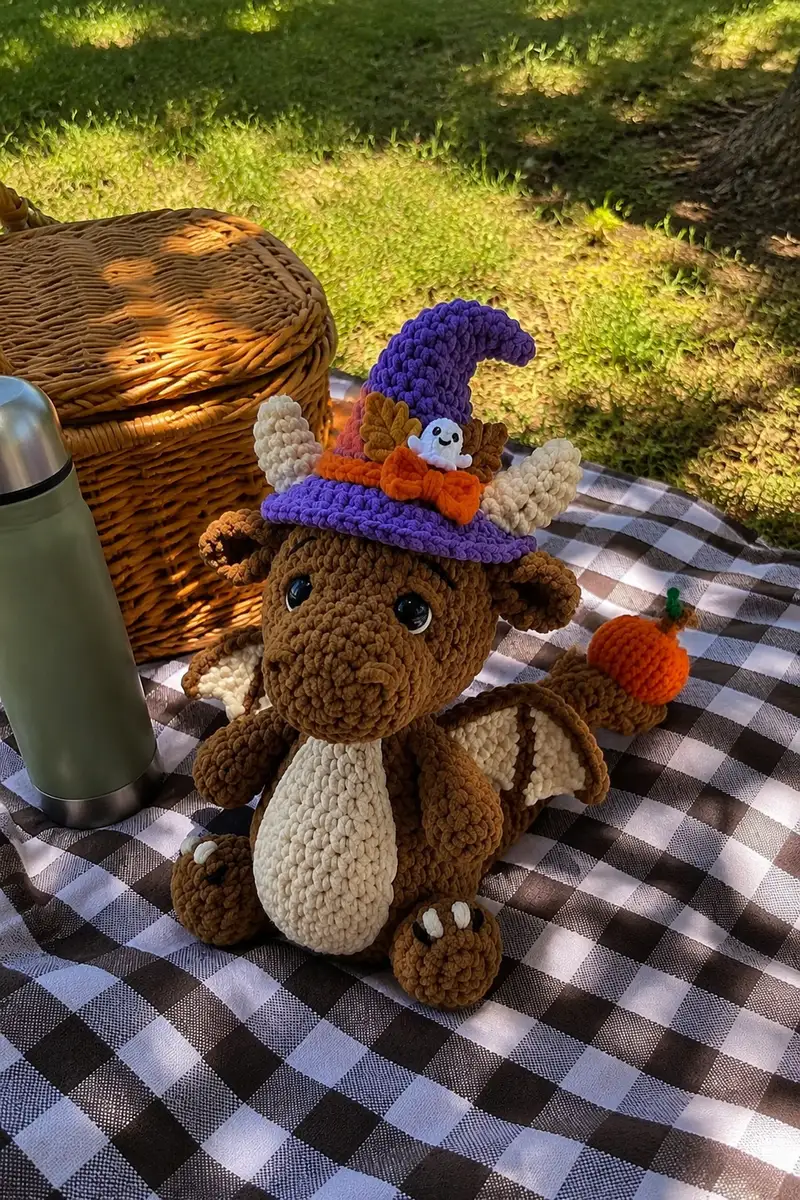 Halloween Lovely Dragon Amigurumi Pattern crochet pattern - detailed view of completed project