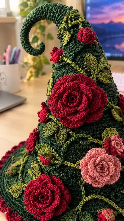Enchanted Rose Witch Hat Pattern step 2 - assembly progress