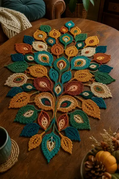 Peacock Fan Crochet Table Runner Pattern step 1 - construction progress