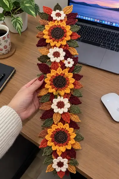 Autumn Sunflower Garland Pattern step 1 - construction progress