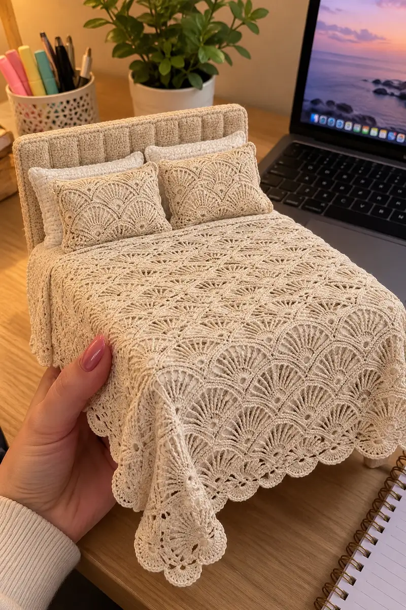 Free crochet pattern: Neutral Boho Fan-Bloc Bedspread & Pillow Set Pattern - Intermediate level tutorial