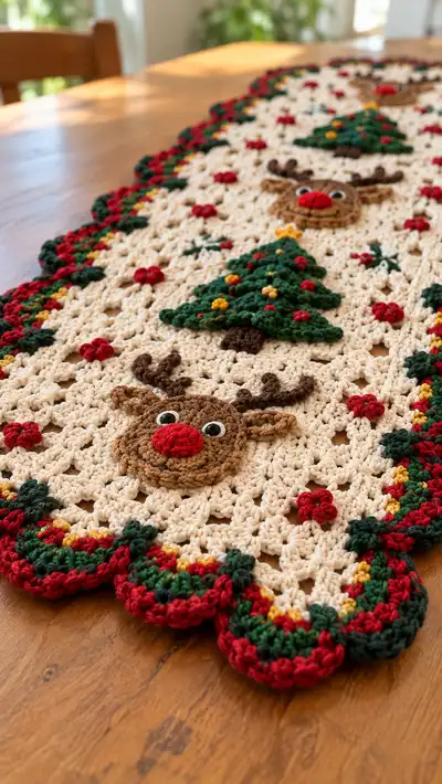 Festive Reindeer & Tree Table Runner Pattern step 2 - assembly progress