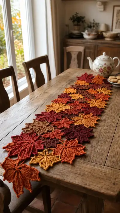 Autumn Maple Leaf Table Runner Pattern step 1 - construction progress