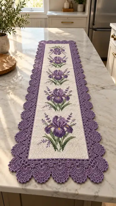 Lavender Iris Table Runner Pattern step 1 - construction progress