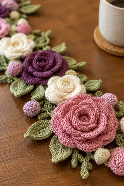 Crescent Moon Rose Table Centerpiece Pattern step 2 - assembly progress