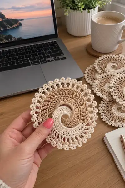 Spiral Lace Bedspread Pattern step 2 - assembly progress