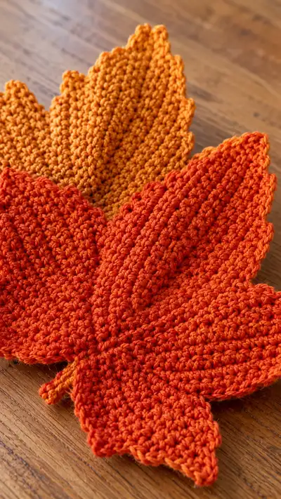 Autumn Maple Leaf Coaster Pattern step 2 - assembly progress
