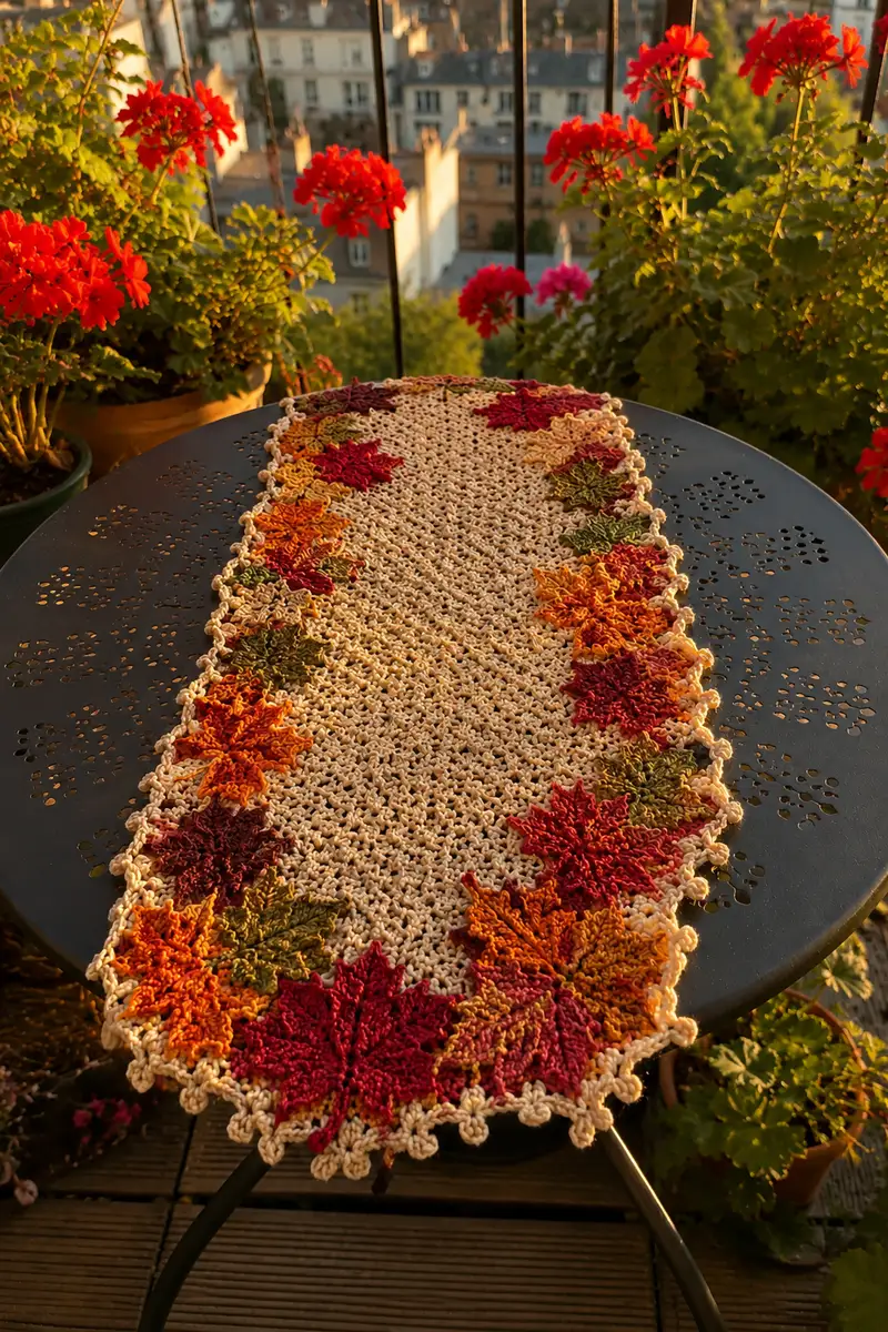 Autumn Leaf Garland Table Runner Pattern crochet pattern - detailed view of completed project