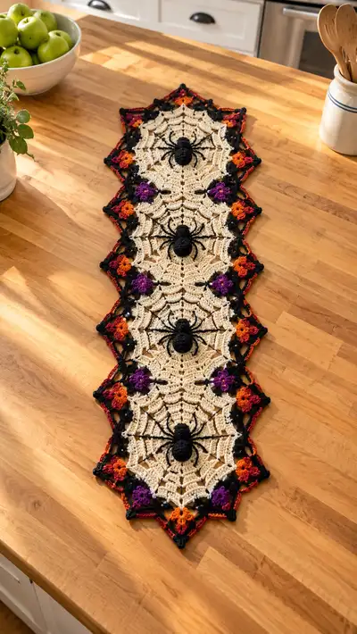 Spooky Spiderweb Table Runner Pattern step 1 - construction progress