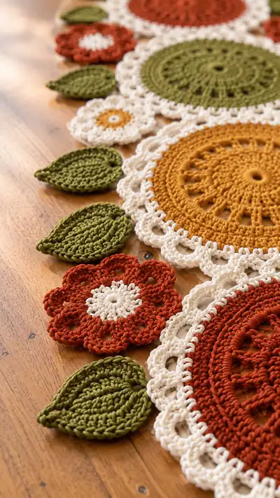 Sunrise Floral Table Runner Pattern step 2 - assembly progress
