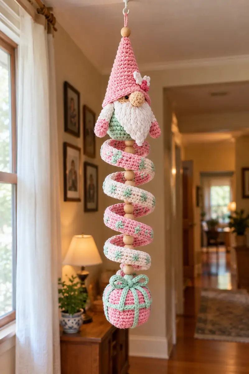 Free crochet pattern: Spiral Gnome Hanging Garland Amigurumi Pattern - Intermediate level tutorial