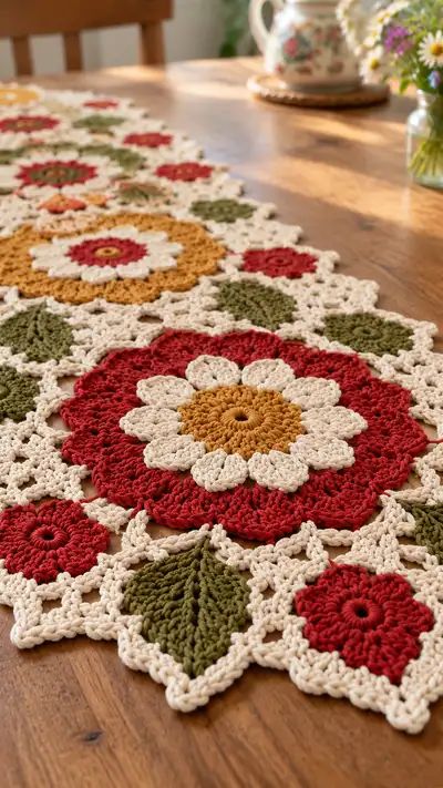Vintage Floral Table Runner Pattern step 2 - assembly progress