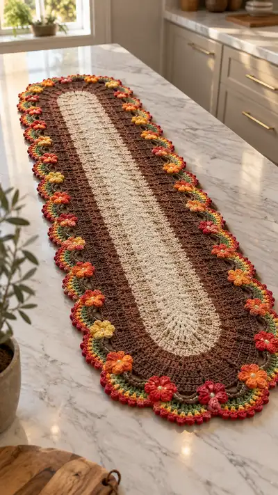 Autumn Blossom Oval Table Runner Pattern step 1 - construction progress