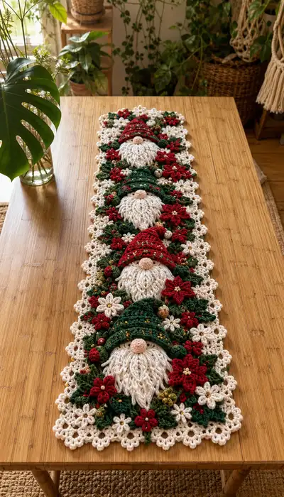 Red And Forest Green Gnome Table Runner Pattern step 1 - construction progress