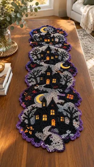 Haunted House Table Runner Pattern step 1 - construction progress