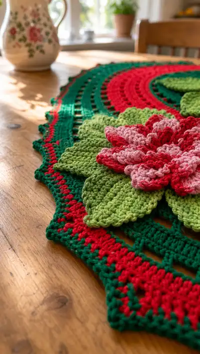 Festive Floral Table Runner Pattern step 2 - assembly progress