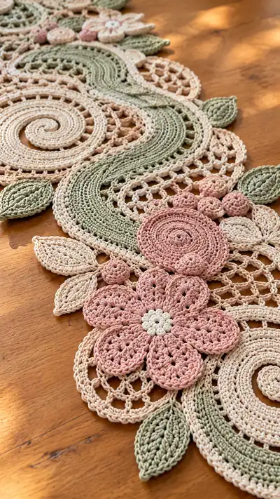 Vintage Floral Lace Table Runner Pattern step 2 - assembly progress