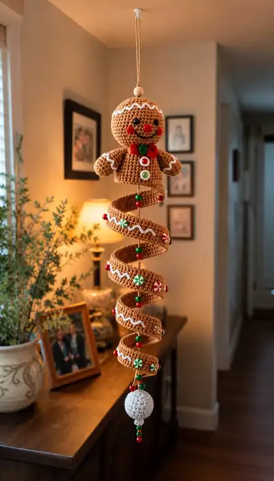 Gingerbread Spiral Hanging Ornament Amigurumi Pattern step 1 - construction progress