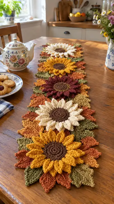 Sunflower Table Runner Pattern step 1 - construction progress
