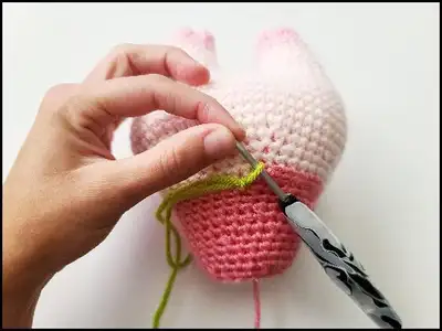 Millie the Melon Pig Amigurumi Pattern step 4 - final assembly and finishing