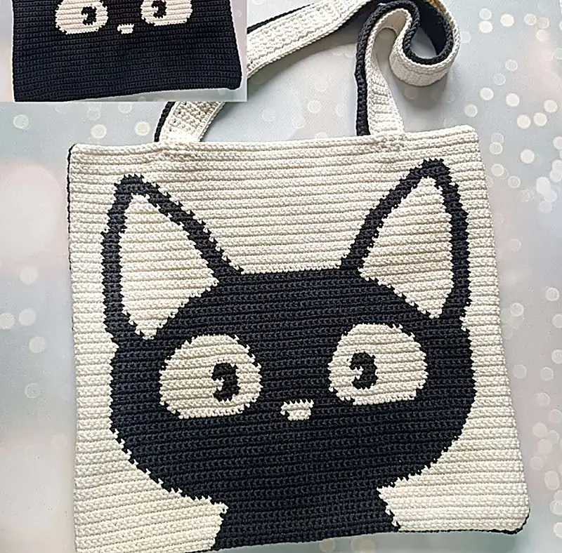 Free Intermediate crochet pattern: Black Cat Bag Crochet Pattern - Easy to follow tutorial