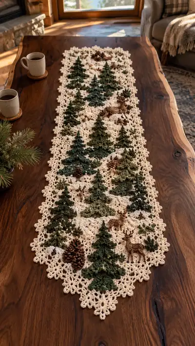 Pine Tree Forest Green And Cream Table Runner Pattern step 1 - construction progress