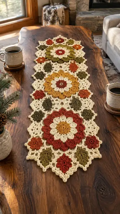 Autumn Blossom Table Runner Pattern step 1 - construction progress