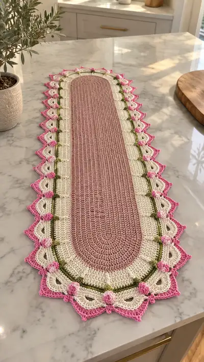 Floral Oval Table Runner Pattern step 1 - construction progress