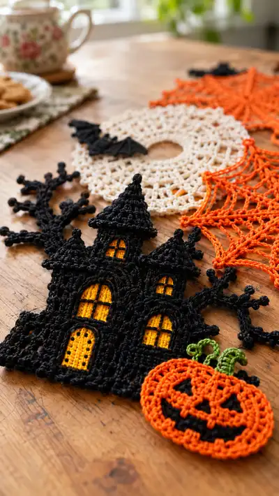 Spooky Halloween Table Runner Motifs Pattern step 2 - assembly progress