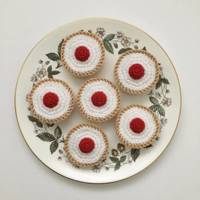 Free crochet pattern: Mini Cherry Bakewell Amigurumi Pattern - Beginner Friendly level tutorial