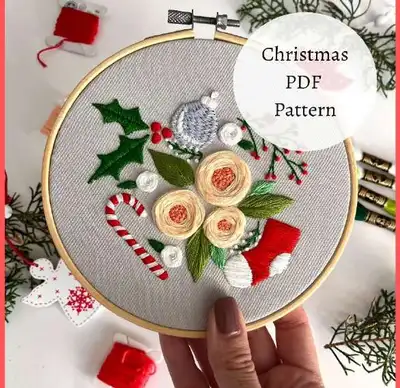 Christmas Embroidery Hoop Pattern step 3 - details and accessories