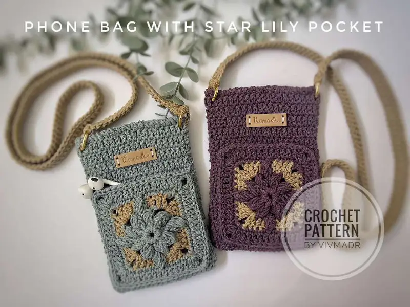 Free Intermediate crochet pattern: Phone Bag with Star Lily pocket Pattern - Easy to follow tutorial