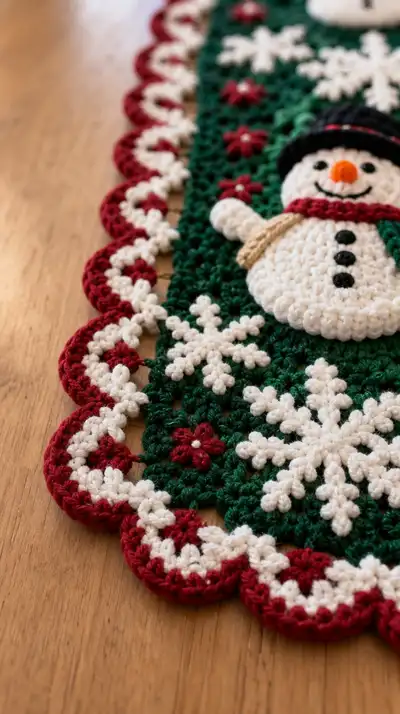 Festive Snowmen Table Runner Pattern step 2 - assembly progress