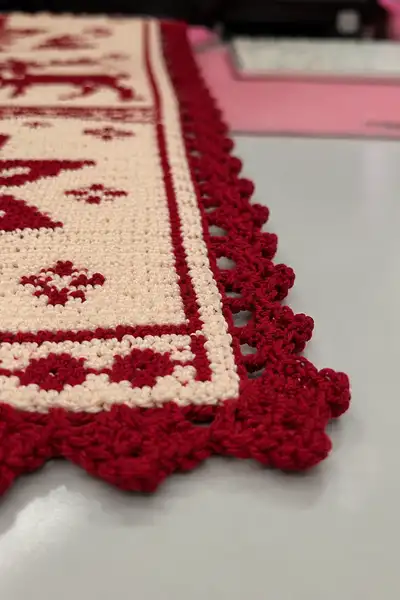 Nordic Snowflake and Reindeer Christmas Table Runner Pattern step 2 - assembly progress