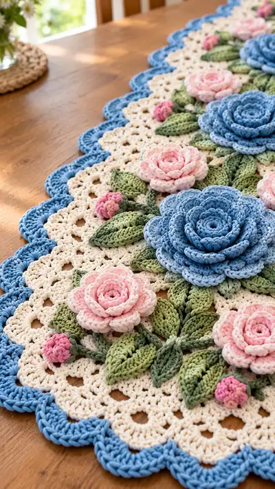 Vintage Floral Table Runner Pattern step 2 - assembly progress