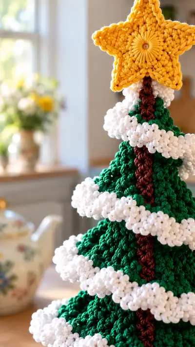 Spiral Ruffle Christmas Tree Pattern step 2 - assembly progress