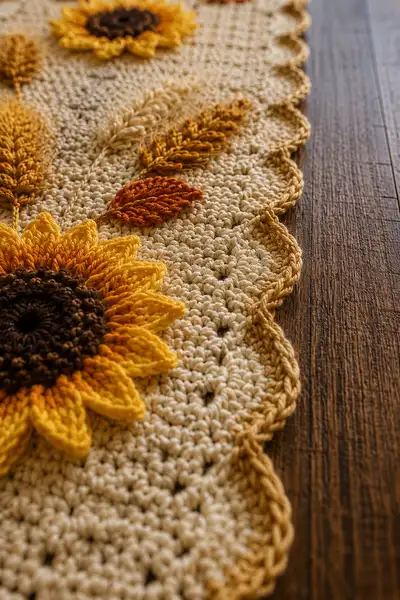 Rustic Wheat and Sunflower Harvest Table Runner Pattern step 2 - assembly progress