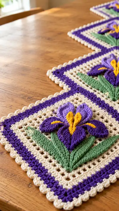Vintage Iris Square Table Runner Pattern step 2 - assembly progress