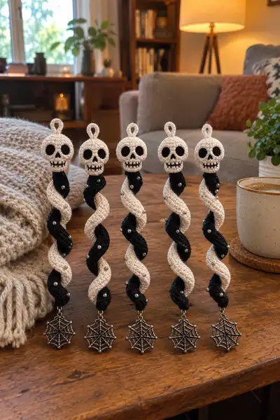 Halloween Spiral Hanging Ornament Garland 4 Pattern step 1 - construction progress