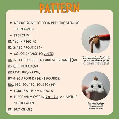 Ghost in Pumpkin Amigurumi Pattern step 2 - assembly progress