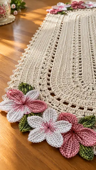 Elegant Floral Oval Table Runner Pattern step 2 - assembly progress