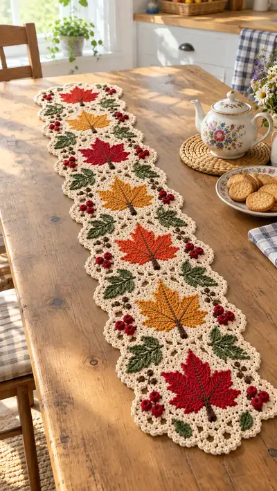 Autumn Maple Leaf Table Runner Pattern step 1 - construction progress