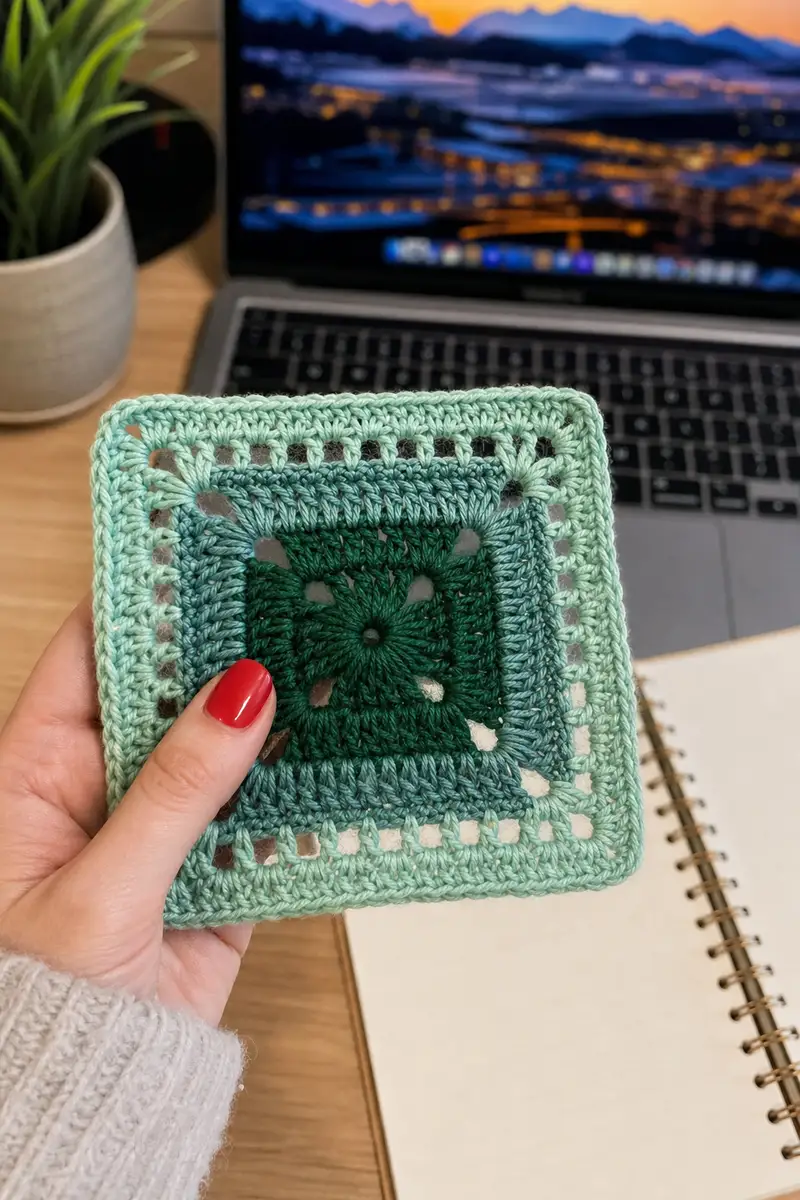 Sage Green Square Bedspread Pattern crochet pattern - detailed view of completed project
